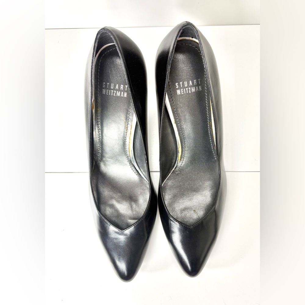 Stuart Weitzman Black Pointed-Toe Leather Pumps